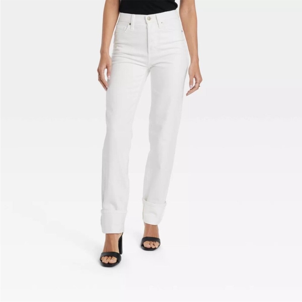 Universal Thread Women's High-Rise 90's Straight Jeans Button Fly White Size 8